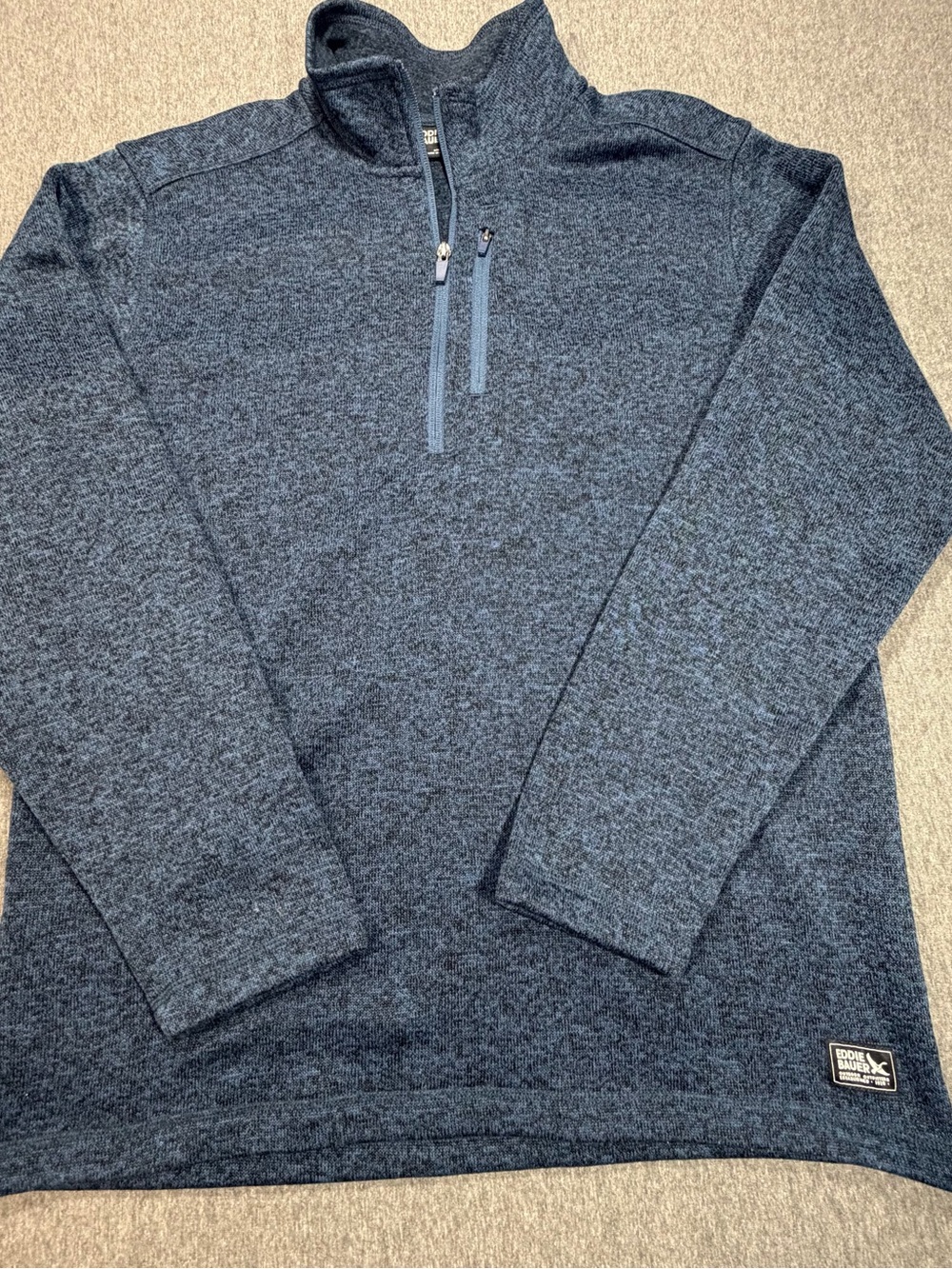 Eddie Bauer Heathered Dark Blue Quarter-Zip Pullover Radiator Mens Large 1/4 Zip